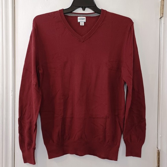 Old Navy Women's Size Medium Long Sleeve Pullover Knit Solid V Sweater Burgundy - Picture 1 of 9